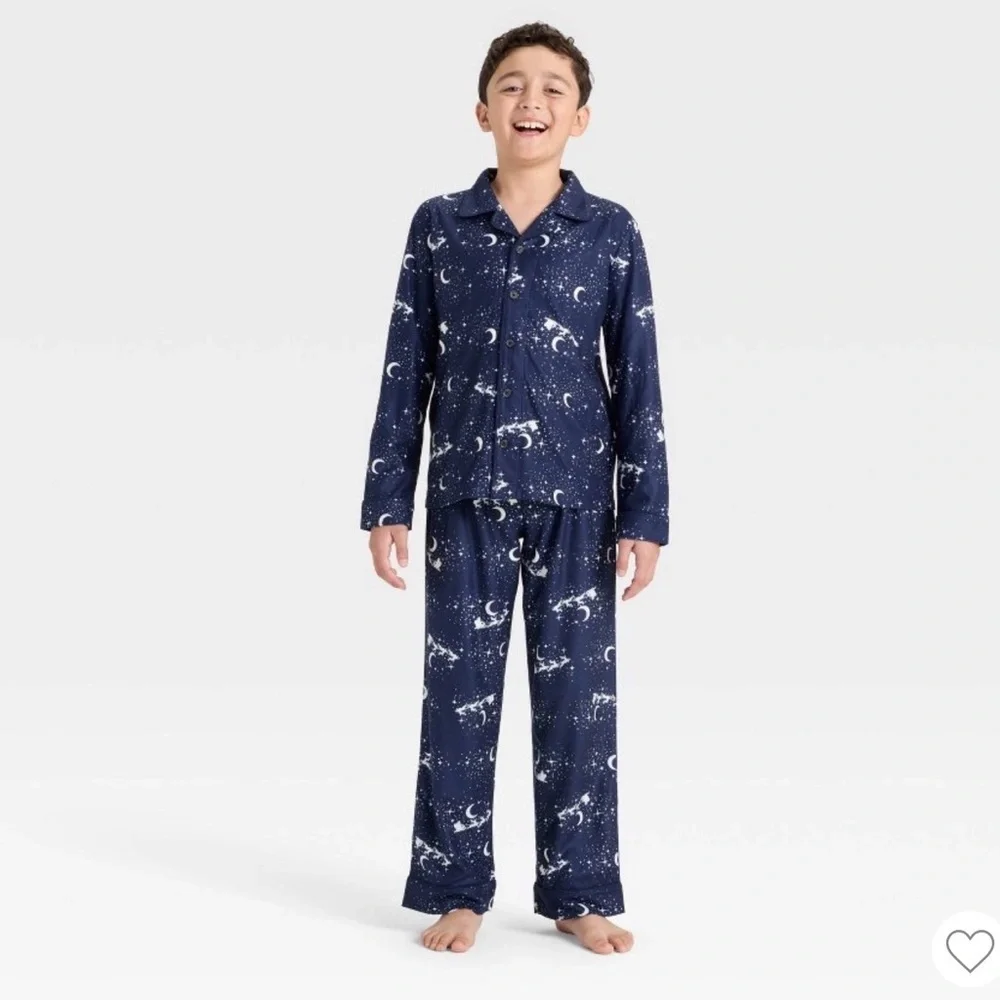 Cat & Jack Kids Navy Blue Pajama Set with Starry Print - Picture 1 of 2